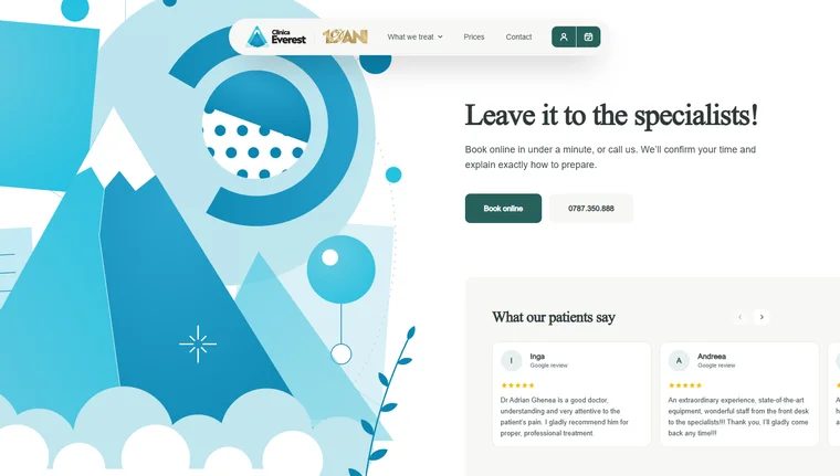 Startseite der Clinica Everest — auf Clinic OS gebaut von Level UI